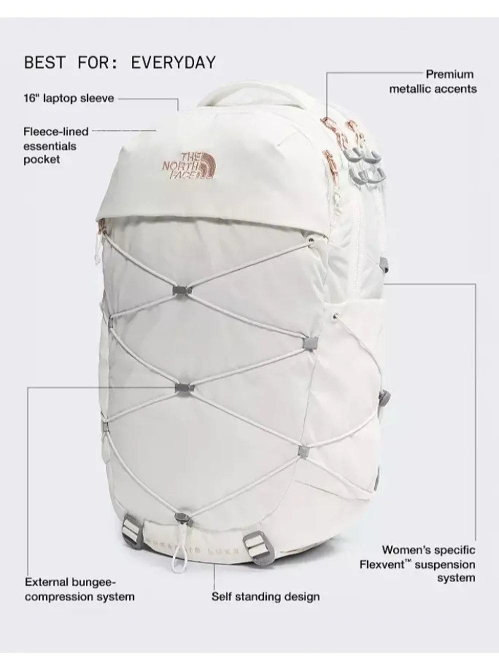 NEW! The North Face Borealis Luxe Backpack - Cream with Rose Gold Accents NWT